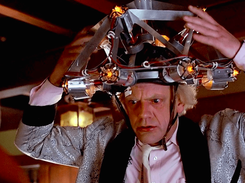 Is this what’s next in restaurant menu technology? Doc Brown from Back to the Future wearing his mind-reading contraption