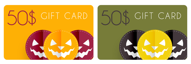 An image showing two fall-colored gift cards for $50 to illustrate how restaurants can promote autumn gift card giveaways on social media to bring in new business.