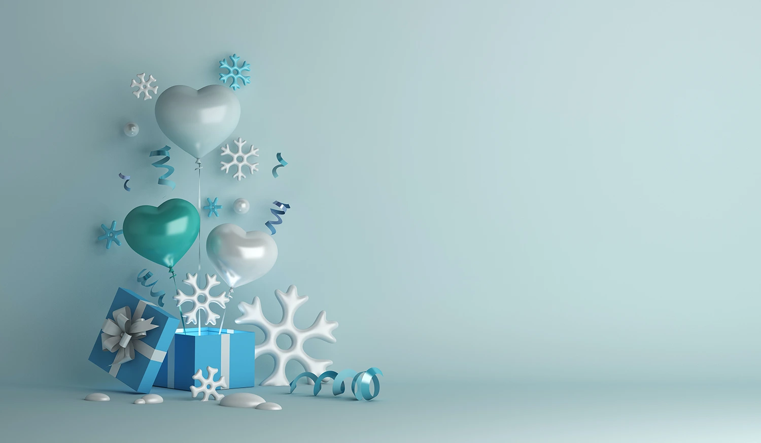 A blue box with snowflakes on a blue background.