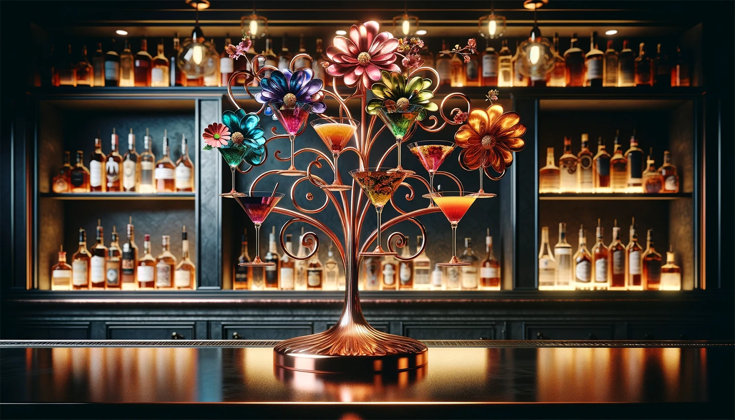 A wine tree filled with creative cocktails, representing one of the top 10 restaurant and hospitality trends of 2024.